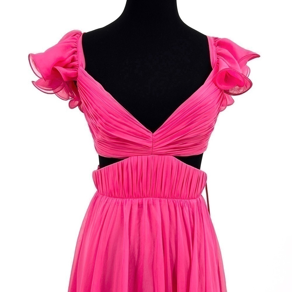 Mac Duggal Indy Chiffon Gown Maxi Backless Ruffles Pink Size 0 . X Small New - Picture 9 of 13